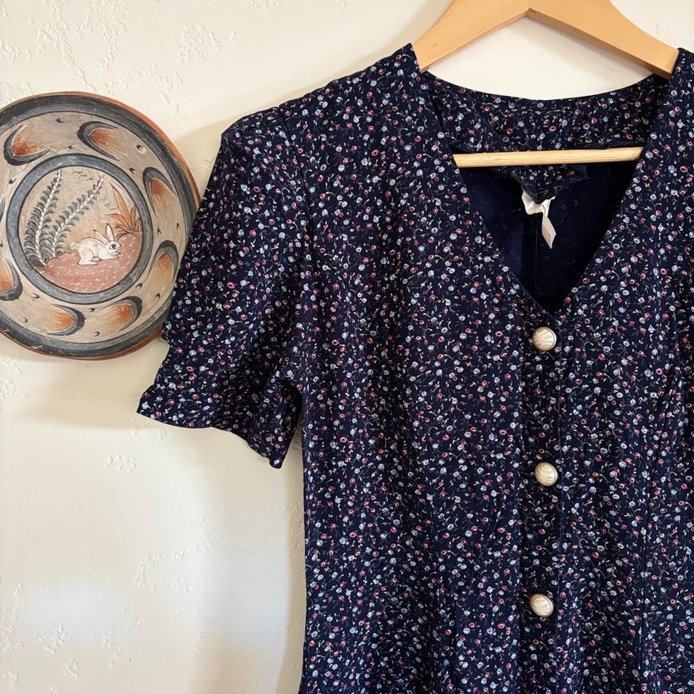 Vintage 90s Blue Floral Dress